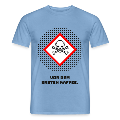 "Vor dem ersten Kaffee. Gefahrzeichen-Motiv" Motiv-T-Shirt für Männer, Farbe Carolina Blue