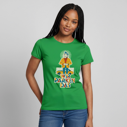 "Wir parken das. Midcentury-Motiv" Motiv-T-Shirt für Frauen, Farbe Kelly Green