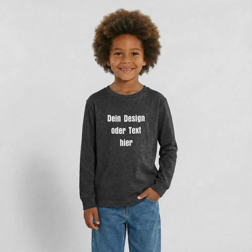 Teenager Premium Langarmshirt - personalisierbare Vorder- und Rückseite - Anthrazit meliert