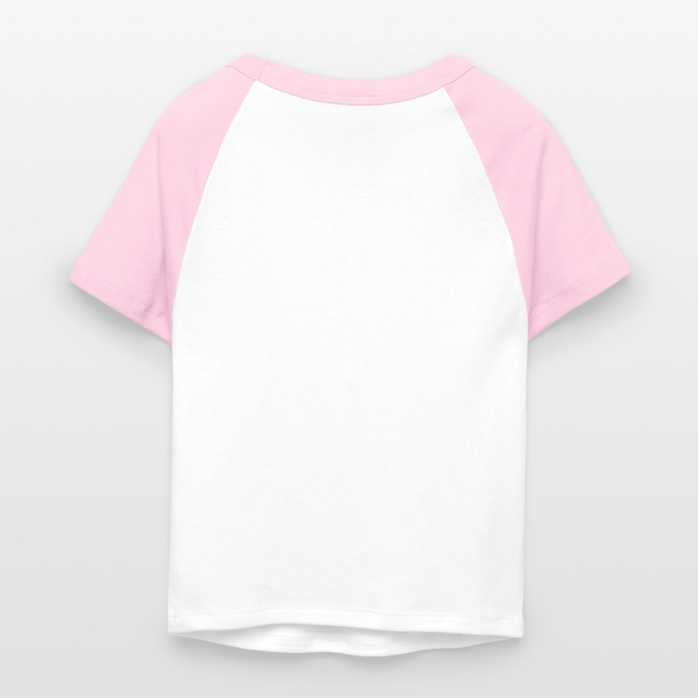 Frauen Cropped Baseball T-Shirt - personalisierbare Vorder- und Rückseite - Weiß/Pink