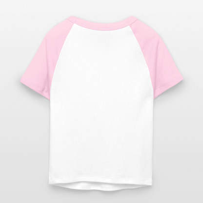 Frauen Cropped Baseball T-Shirt - personalisierbare Vorder- und Rückseite - Weiß/Pink