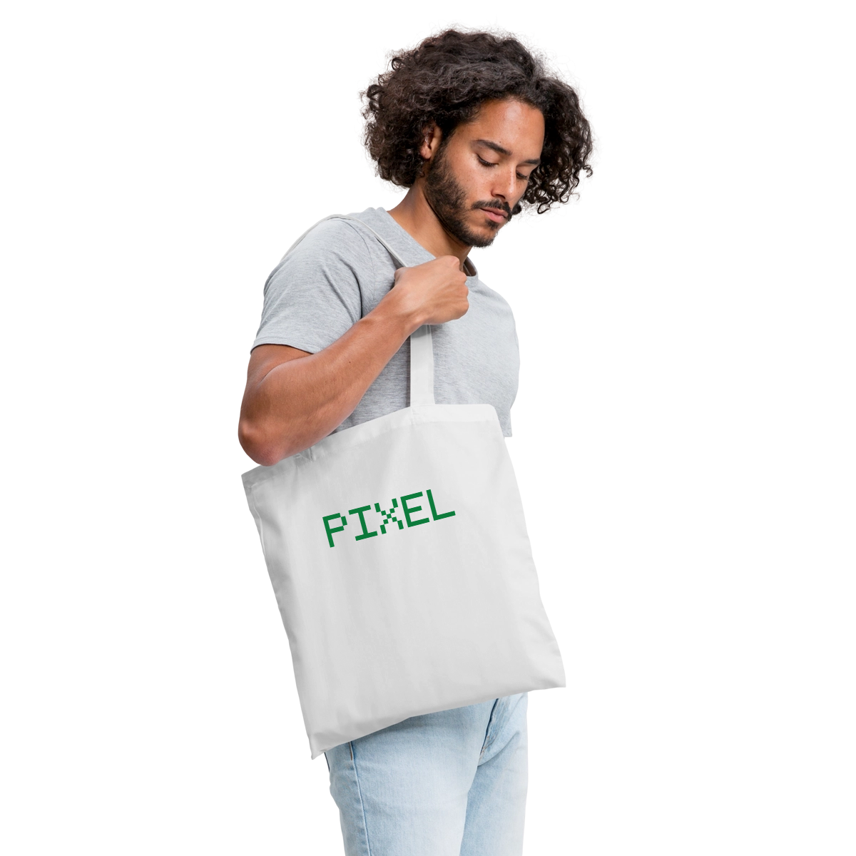 Pixel. Outline-Motiv Stoffbeutel, Farbe Weiß, Model