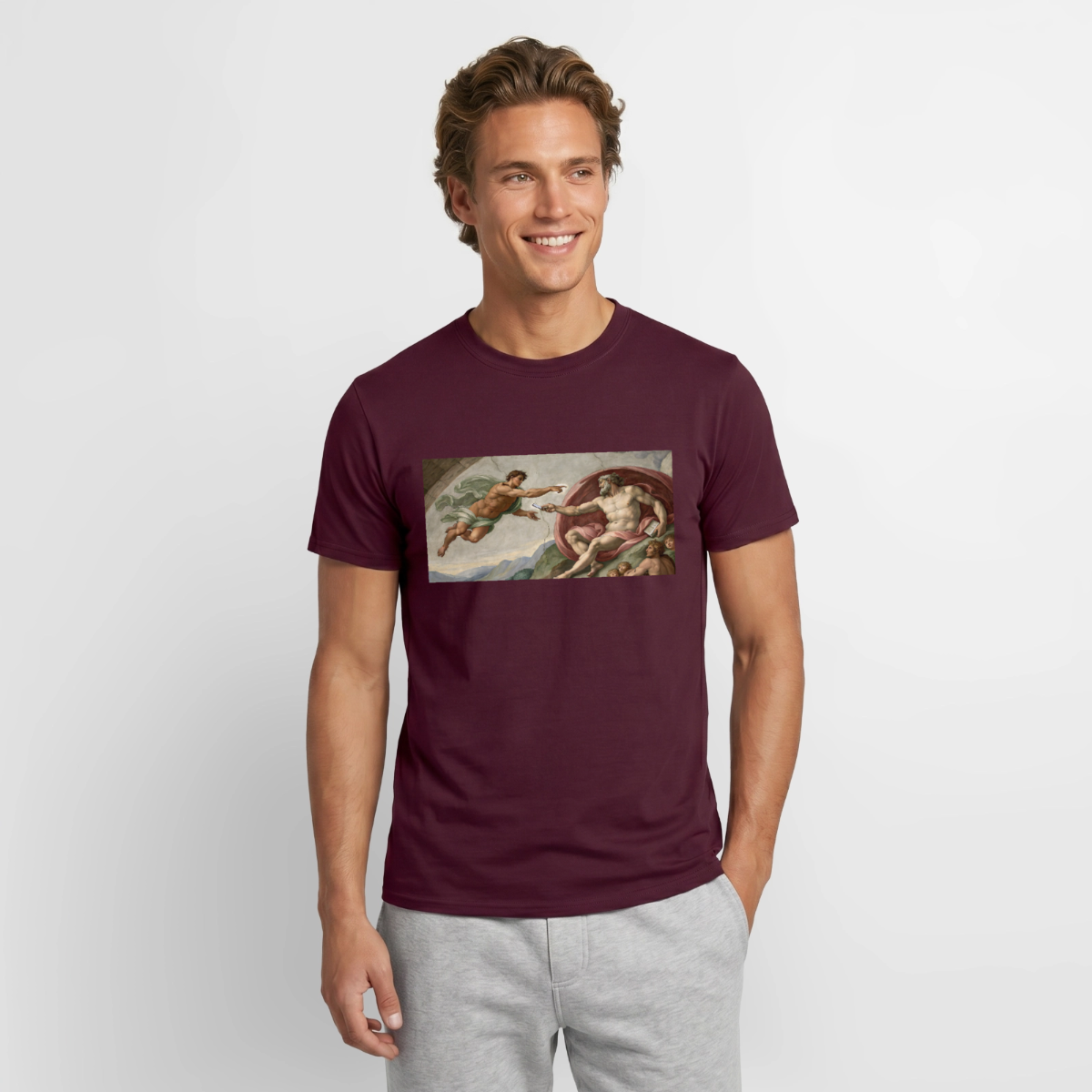 Die Schnittstelle. Renaissance-Motiv Motiv-T-Shirt für Männer, Farbe Ziegelrot, Model