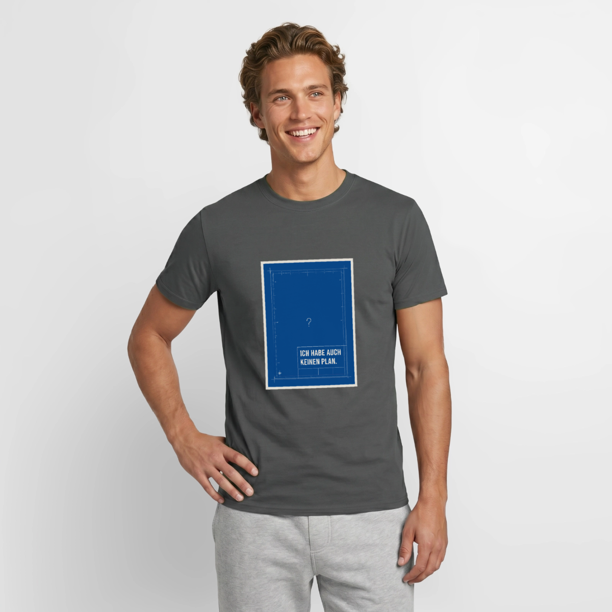 Ich habe auch keinen Plan. Motiv-T-Shirt für Männer, Farbe Anthrazit, Model