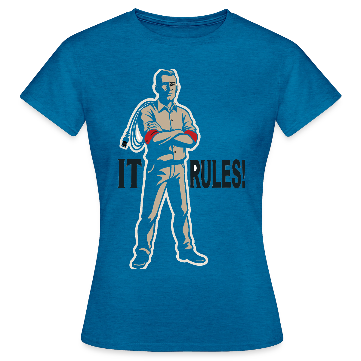 IT rules! Motiv-T-Shirt für Frauen, Farbe Antikblaues Saphir meliert
