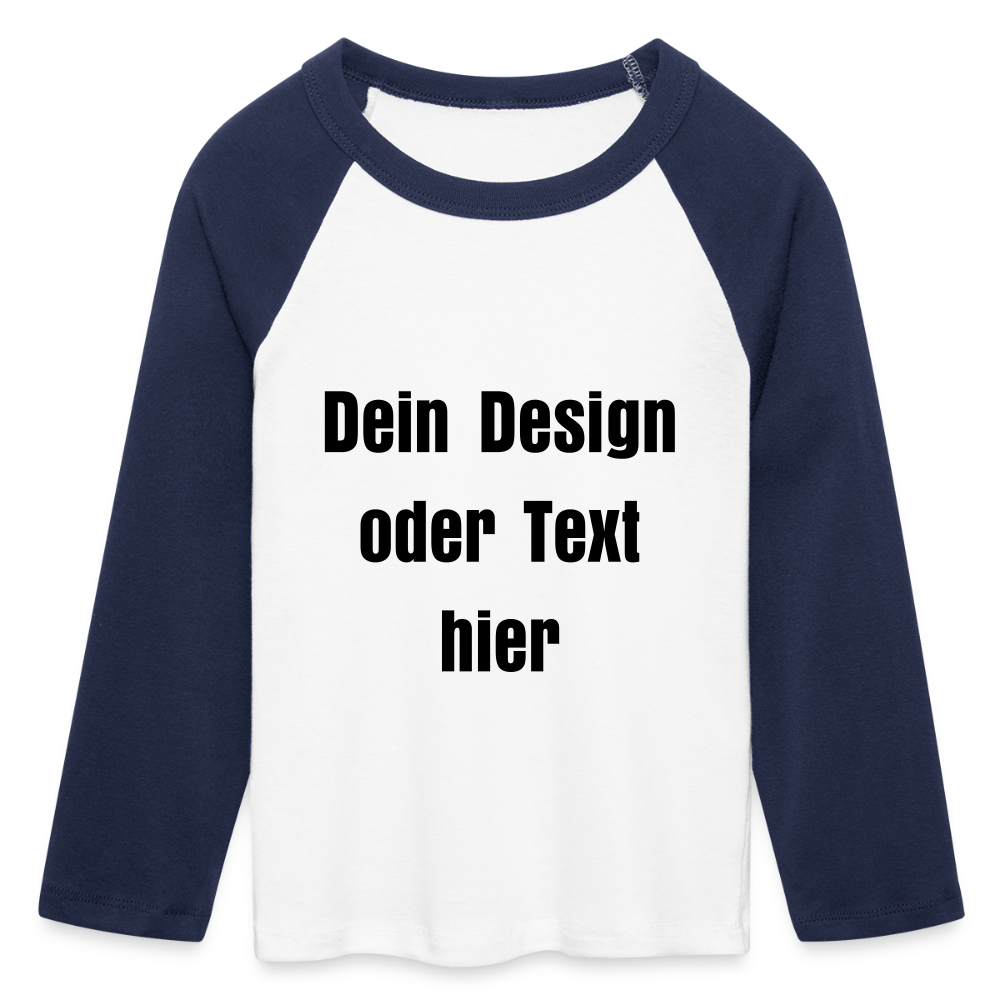 Frauen Cropped Baseball T-Shirt 3/4 Arm - personalisierbare Vorder- und Rückseite - Weiß/Navy 