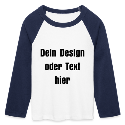 Frauen Cropped Baseball T-Shirt 3/4 Arm - personalisierbare Vorder- und Rückseite - Weiß/Navy 