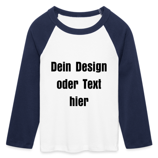 Frauen Cropped Baseball T-Shirt 3/4 Arm - personalisierbare Vorder- und Rückseite - Weiß/Navy 