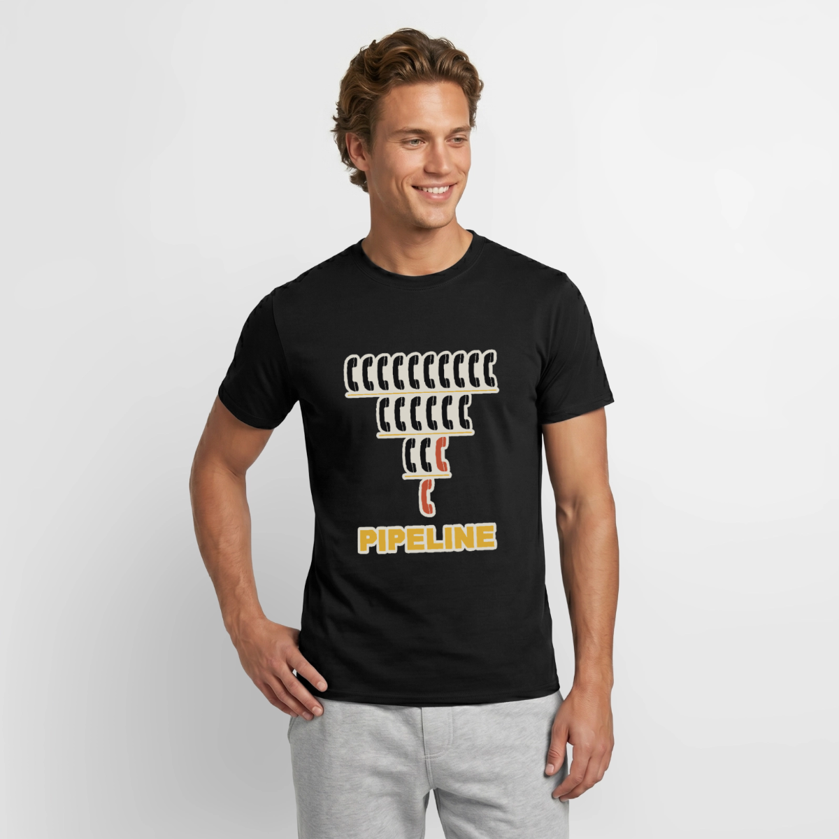 "Pipeline. Isotype-Motiv" Motiv-T-Shirt für Männer, Farbe Schwarz, Model