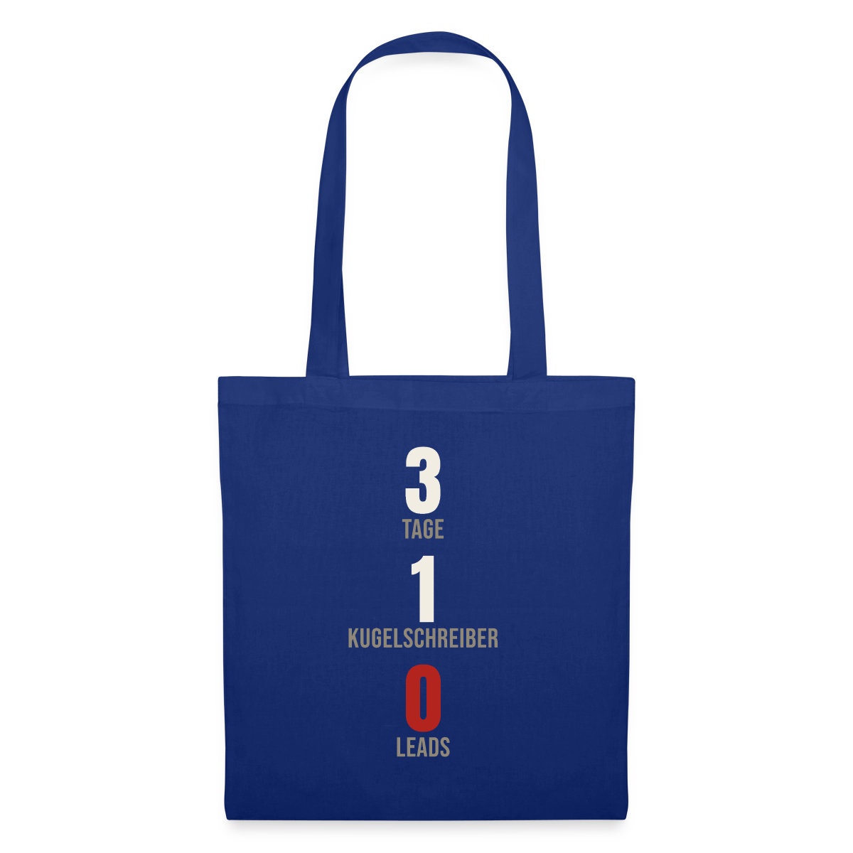 3 Tage. 1 Kugelschreiber. 0 Leads. Stoffbeutel, Farbe Royalblau