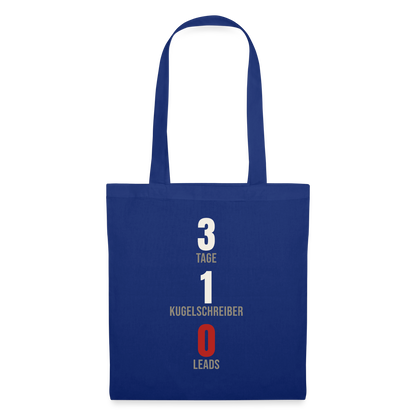 3 Tage. 1 Kugelschreiber. 0 Leads. Stoffbeutel, Farbe Royalblau