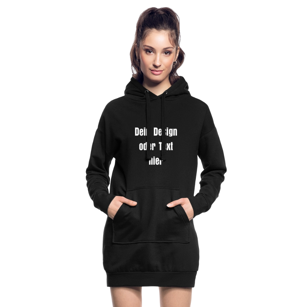 Hoodie-Kleid / Kapuzenpullover in Kleidlänge - personalisierbare Vorder- und Rückseite - Schwarz