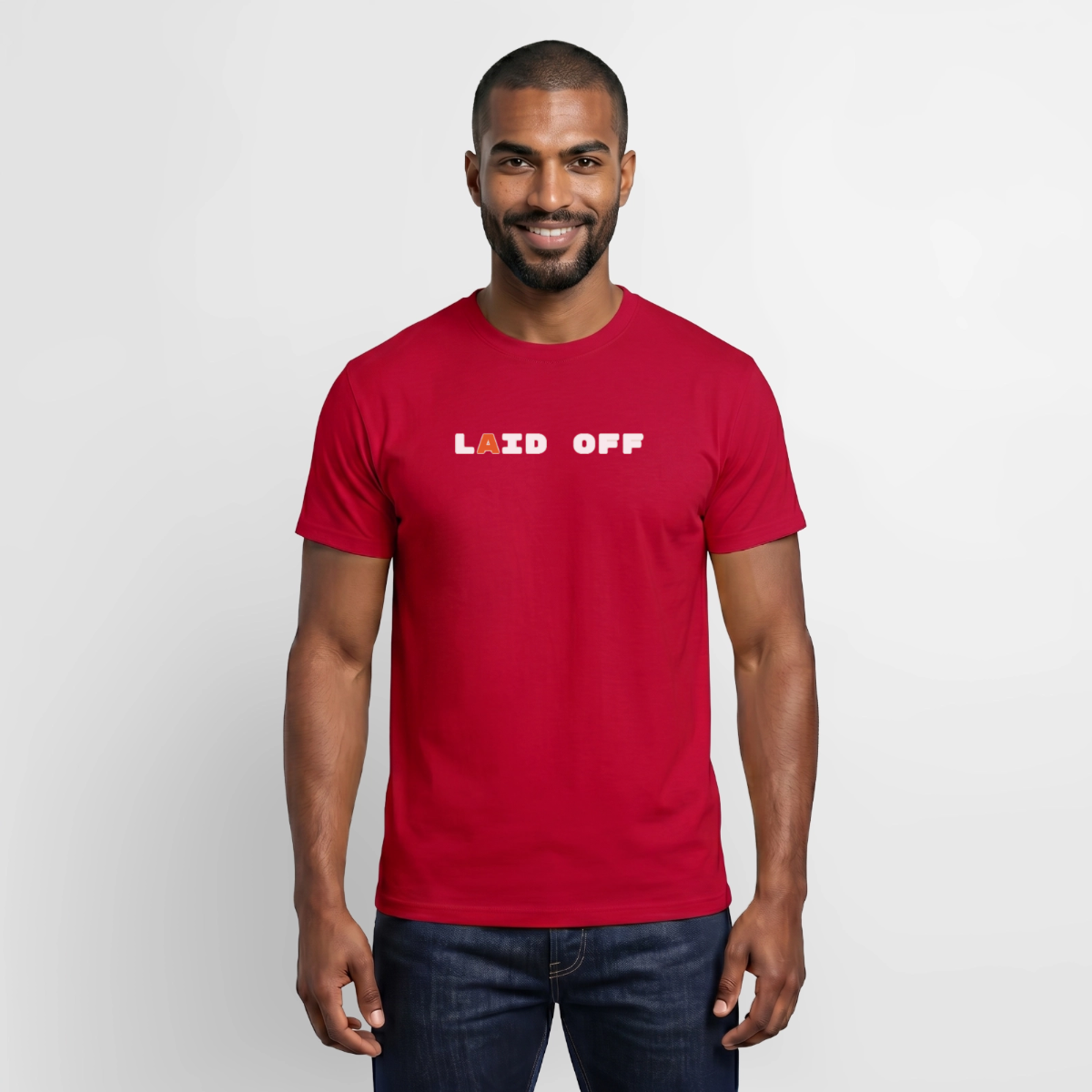 Laid off. Motiv-T-Shirt für Männer, Farbe Rot, Model