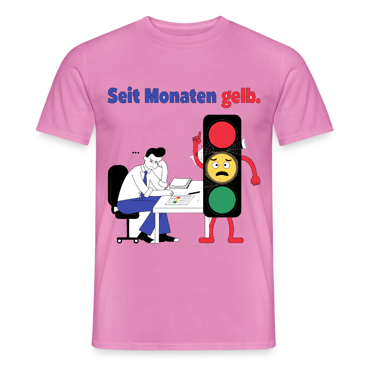 "Seit Monaten gelb. Ampel-Motiv" Motiv-T-Shirt für Männer, Farbe Pink