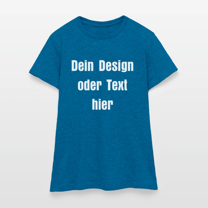 Frauen T-Shirt - personalisierbare Vorder- und Rückseite - Antikblaues Saphir meliert