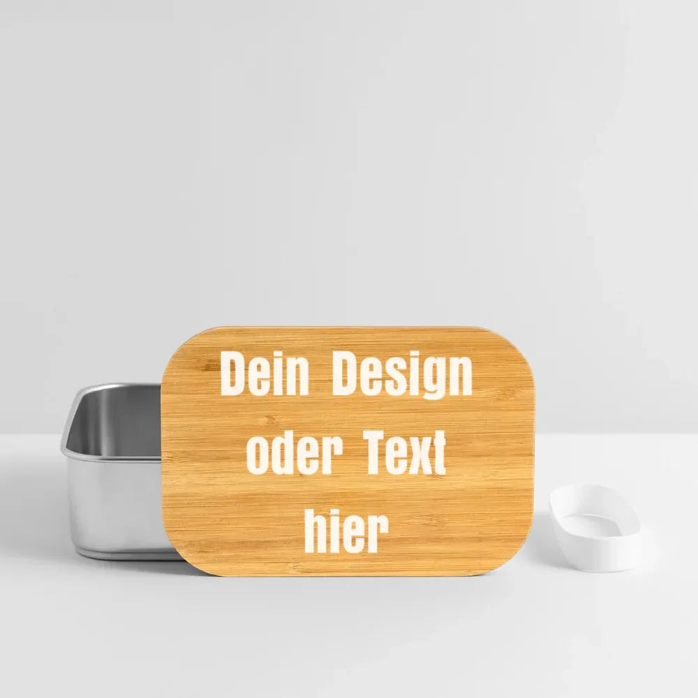 Lunch Box mit Bambusdeckel - personalisierbar - Silber