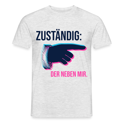 "Zuständig: der neben mir. Glitch-Motiv" Motiv-T-Shirt für Männer, Farbe Grau meliert