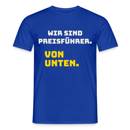 "Wir sind Preisführer. Von unten." Motiv-T-Shirt für Männer, Farbe Dunkelblau