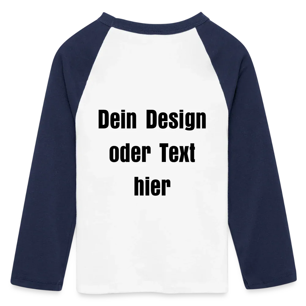 Frauen Cropped Baseball T-Shirt 3/4 Arm - personalisierbare Vorder- und Rückseite - Weiß/Navy 