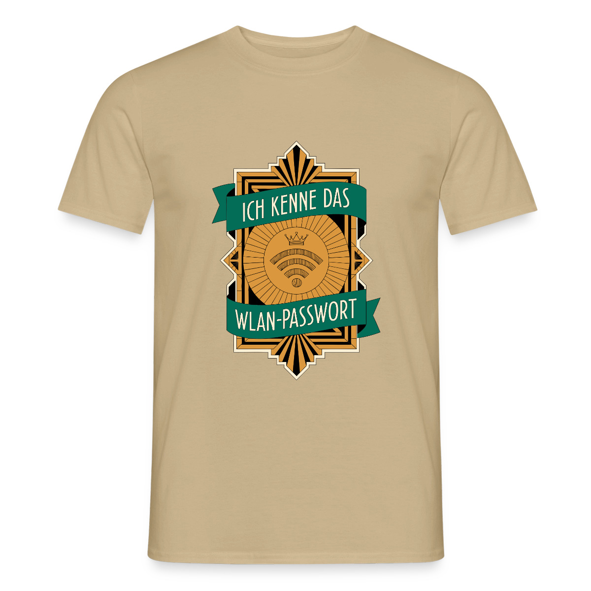 Ich kenne das WLAN-Passwort. Motiv-T-Shirt für Männer, Farbe Sandbeige