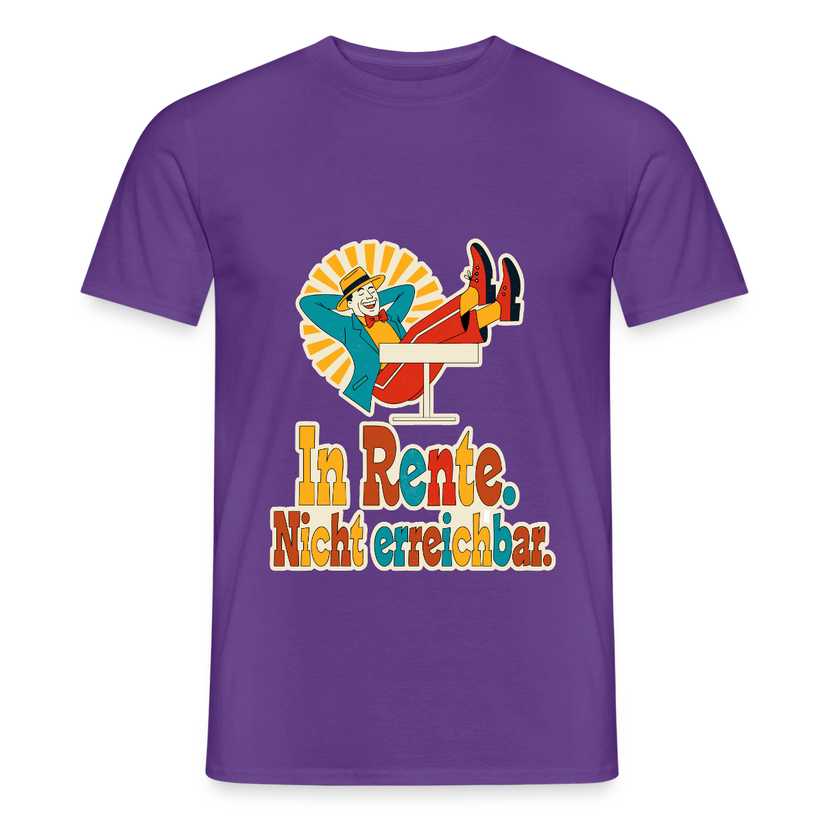 "In Rente. Nicht erreichbar. Midcentury-Motiv" Motiv-T-Shirt für Männer, Farbe Lila