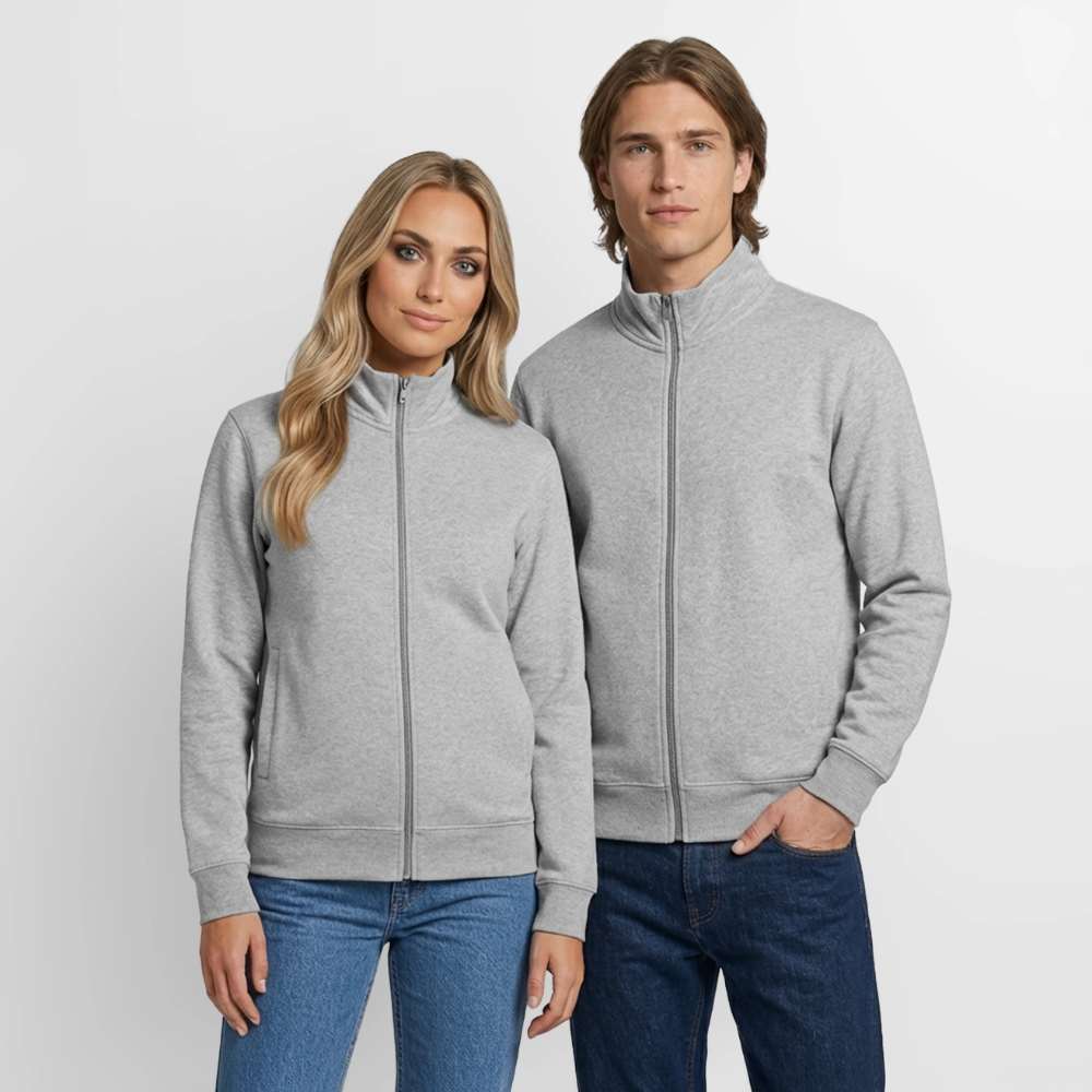 Pullover mit Zip-Kragen für Sie und Ihn (Unisex) - personalisierbare Vorder- und Rückseite - Grau meliert