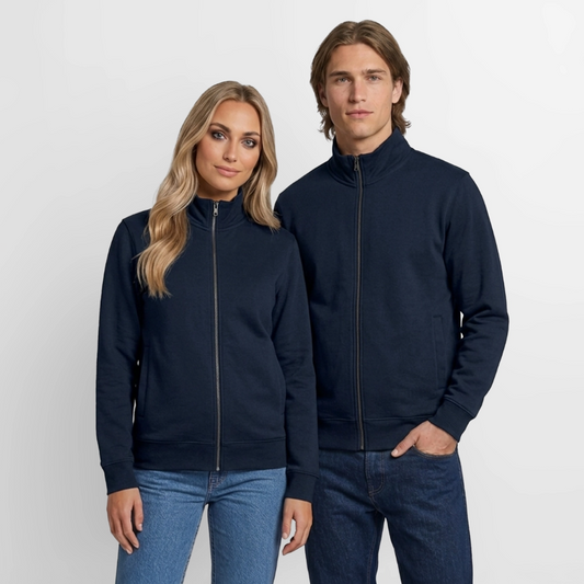 Pullover mit Zip-Kragen für Sie und Ihn (Unisex) - personalisierbare Vorder- und Rückseite - Navy