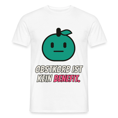 Obstkorb ist kein Benefit. Motiv-T-Shirt für Männer, Farbe Weiß