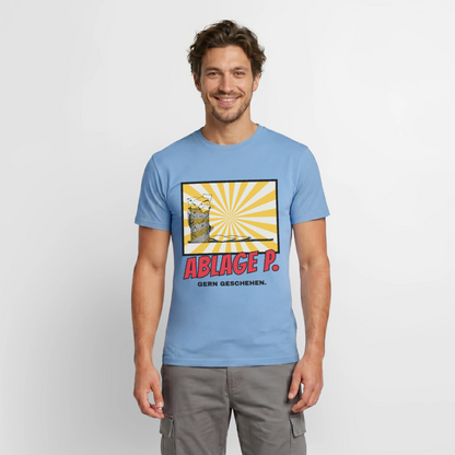 Ablage P. Gern geschehen. Comic-Motiv Motiv-T-Shirt für Männer, Farbe Carolina Blue, Model