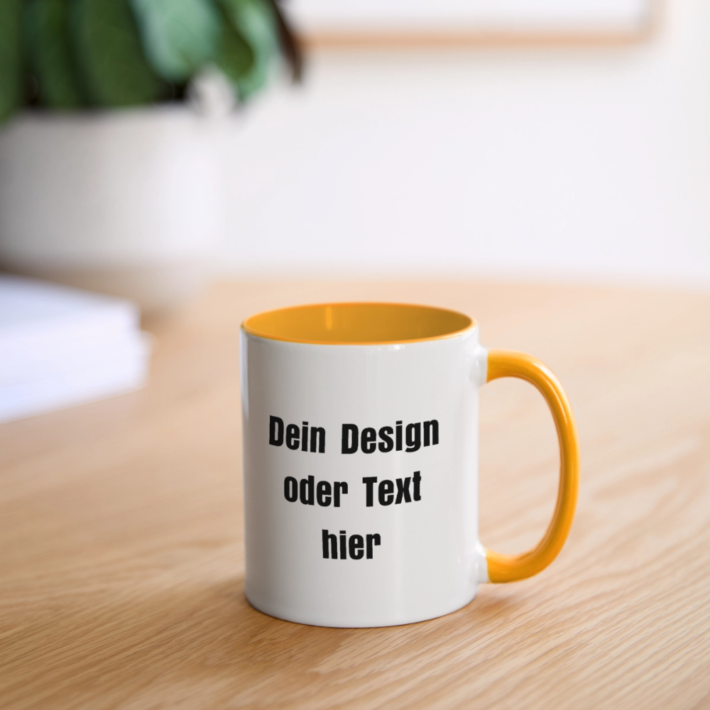 Keramiktasse zweifarbig 325ml - personalisierbar - Weiß/Gelb