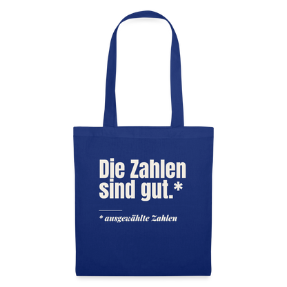 Die Zahlen sind gut. Ausgewählte Zahlen. Stoffbeutel, Farbe Royalblau