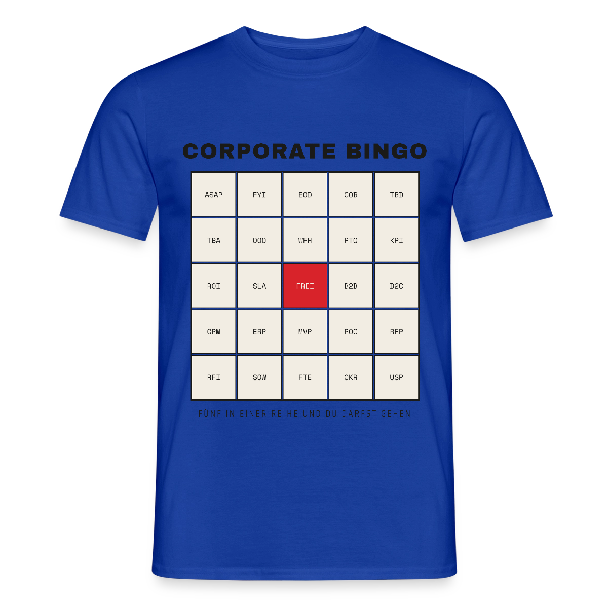 Corporate Bingo. Fünf in einer Reihe. Motiv-T-Shirt für Männer, Farbe Dunkelblau