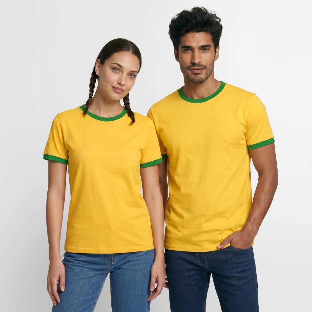 Männer Kontrast-T-Shirt - personalisierbare Vorder- und Rückseite - Gelb/Grün 