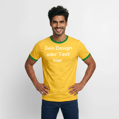 Männer Kontrast-T-Shirt - personalisierbare Vorder- und Rückseite - Gelb/Grün 