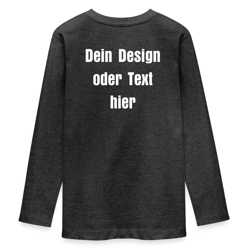 Teenager Premium Langarmshirt - personalisierbare Vorder- und Rückseite - Anthrazit meliert