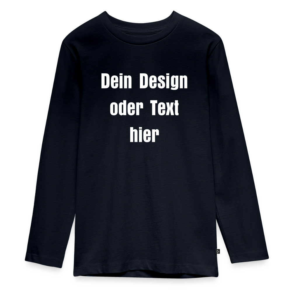 Teenager Premium Langarmshirt - personalisierbare Vorder- und Rückseite - Navy