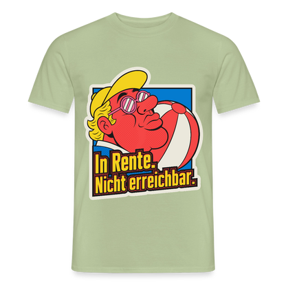 "In Rente. Nicht erreichbar. Popart-Motiv" Motiv-T-Shirt für Männer, Farbe Sage