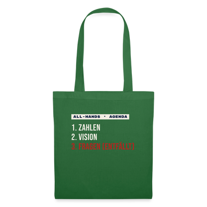 All-Hands-Agenda: 1 Zahlen, 2 Vision, 3 Fragen (entfällt) Stoffbeutel, Farbe Fichte