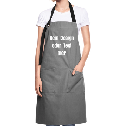 Kontrastschürze aus 100% Baumwolle, Metall - personalisierbar - Grau/Schwarz