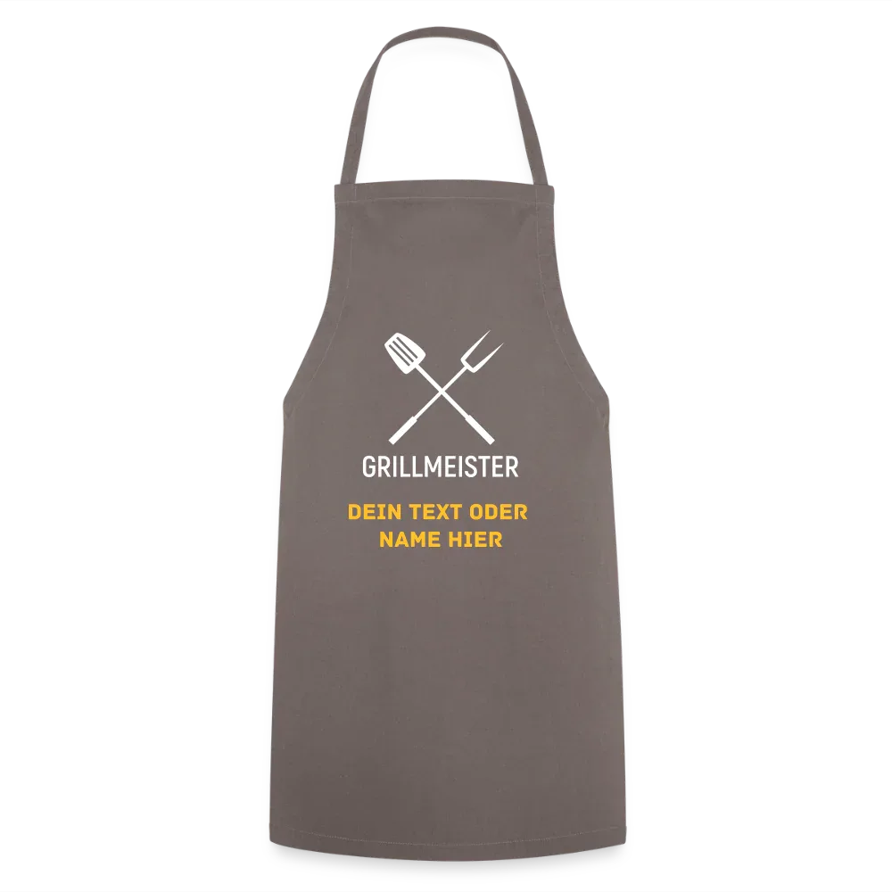 Koch- oder Grillschürze "Grillmeister" - personalisierbarer Name oder Text - Grau