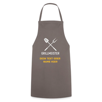 Koch- oder Grillschürze "Grillmeister" - personalisierbarer Name oder Text - Grau