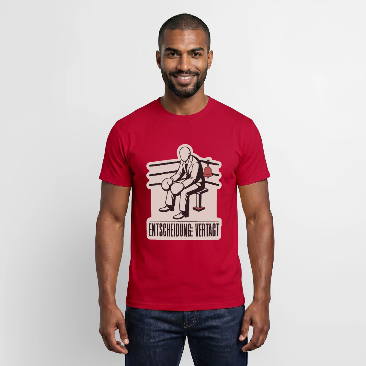 "Entscheidung: vertagt. Boxplakat-Motiv" Motiv-T-Shirt für Männer, Farbe Rot