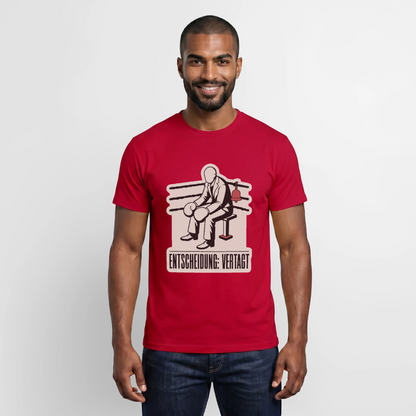 "Entscheidung: vertagt. Boxplakat-Motiv" Motiv-T-Shirt für Männer, Farbe Rot