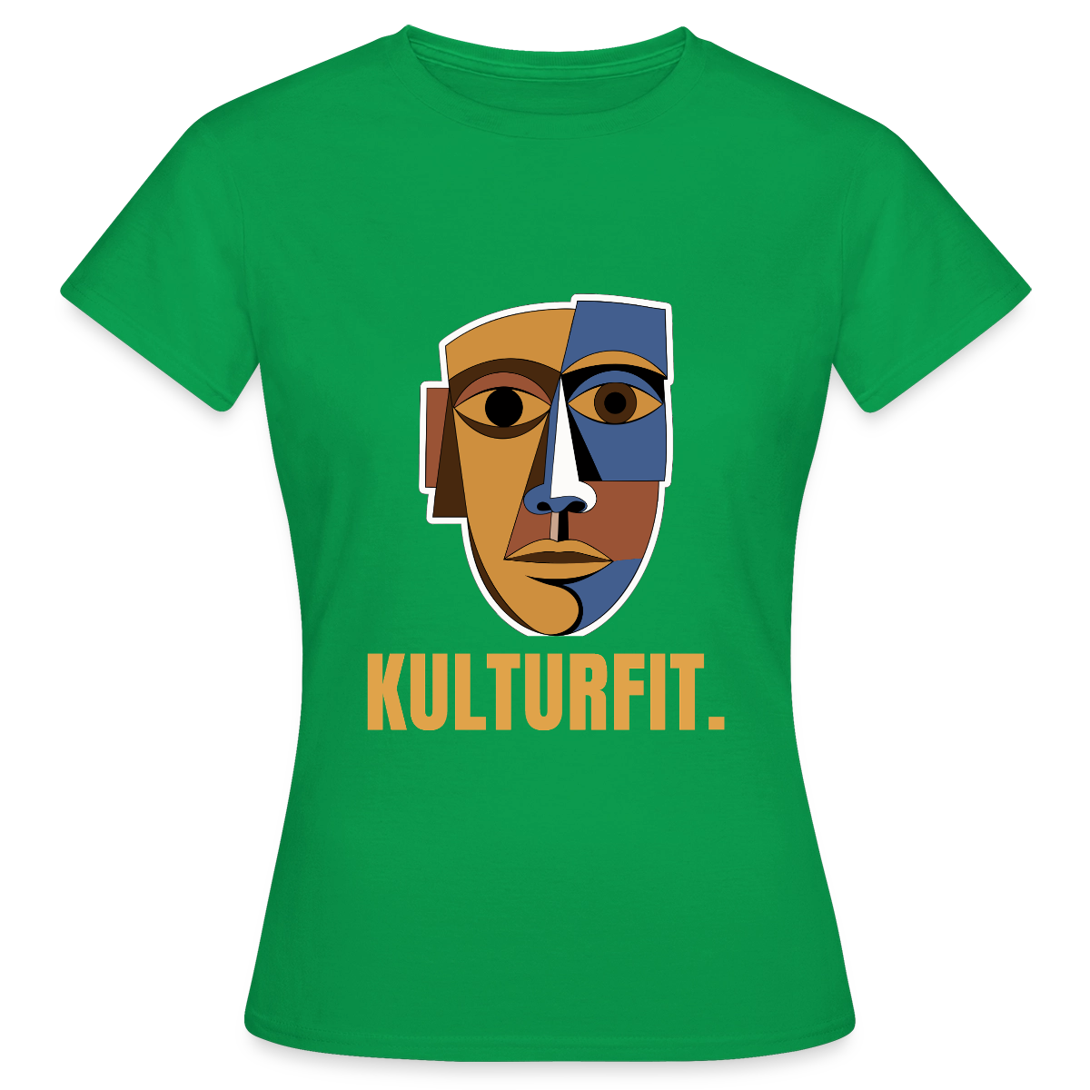 Kulturfit. Kubismus-Motiv Motiv-T-Shirt für Frauen, Farbe Kelly Green