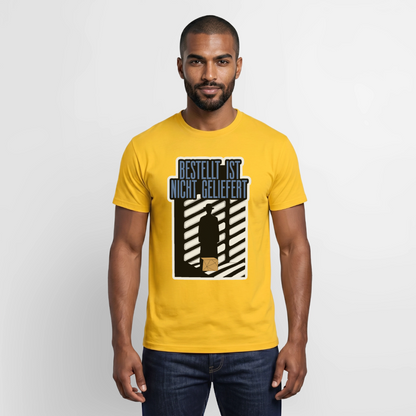 "Bestellt ist nicht geliefert. Film-noir-Motiv" Motiv-T-Shirt für Männer, Farbe Gelb