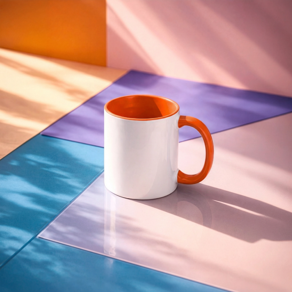 Keramiktasse zweifarbig 325ml - personalisierbar - Weiß/Orange