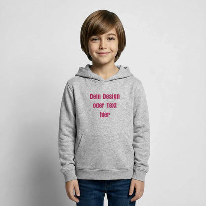 Kinder Hoodie - personalisierbare Vorder- und Rückseite - Hellgrau meliert
