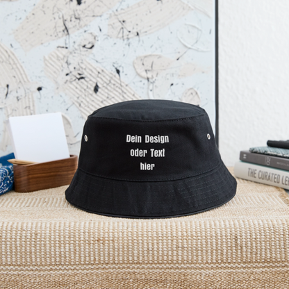 Bucket Hat Baumwolle - personalisierbar - Schwarz