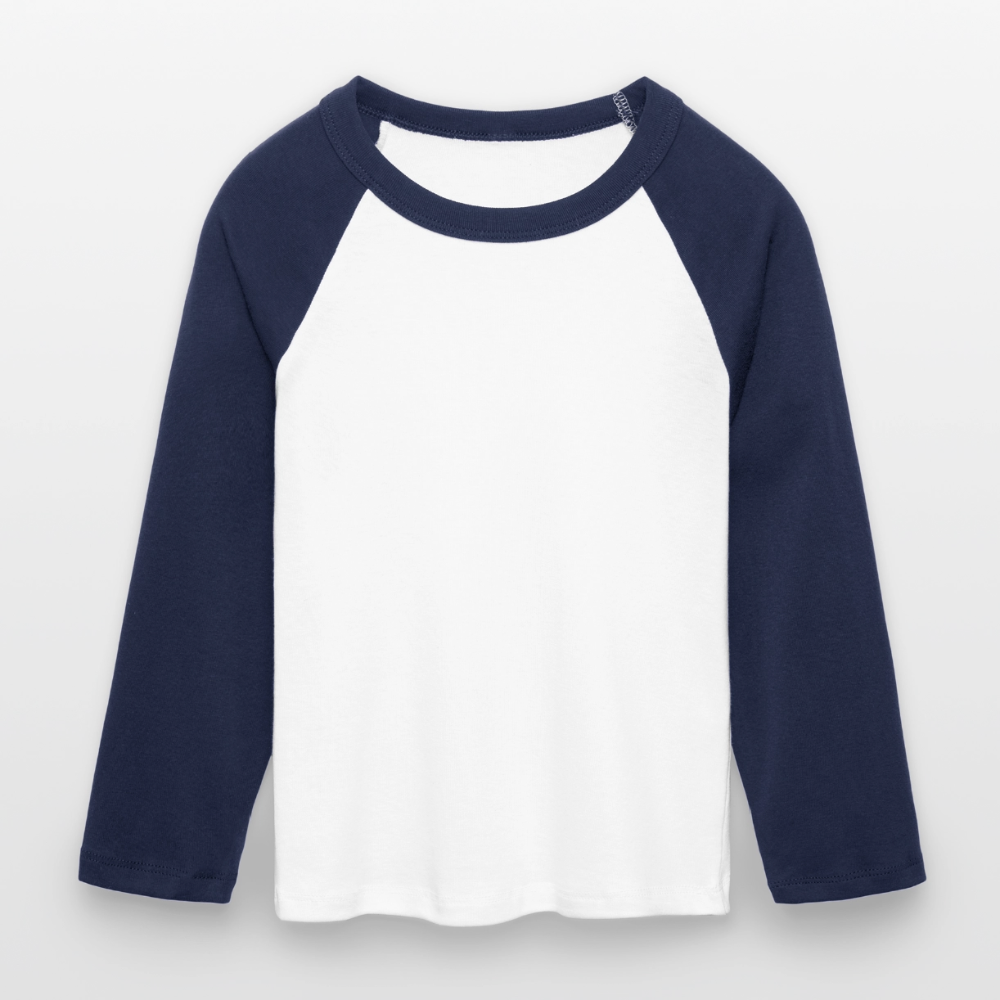 Frauen Cropped Baseball T-Shirt 3/4 Arm - personalisierbare Vorder- und Rückseite - Weiß/Navy 