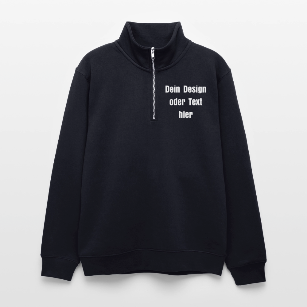 Pullover mit Zip-Kragen für Sie und Ihn (Unisex) - personalisierbare Vorder- und Rückseite - Dunkelnavy